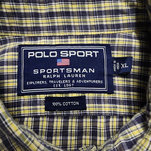 Polo Sports Sportsman Ralph Lauren Men's Yellow Blue Plaid Button Up Size XL - Picture 4 of 13